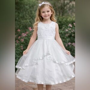 Chantilly Place White Floral Fit & Flare Knee Length Girls Dress Size 10